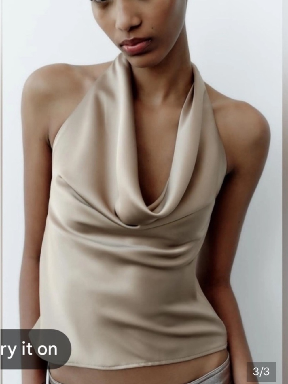Zara Satin Halter Top in green